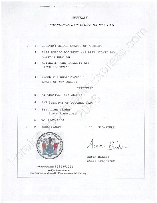 New Jersey Hague apostille NJ Hague apostille